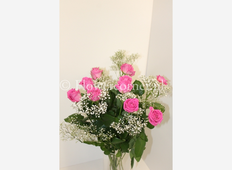 (afbeelding voor) Roze rozen 60 cm met gipskruid