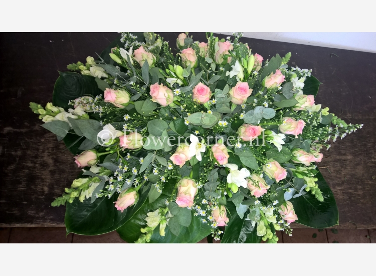 (afbeelding voor) Rouwstuk 22 roze / wit