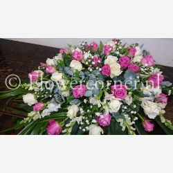 (afbeelding voor) Rouwstuk 28 roze wit