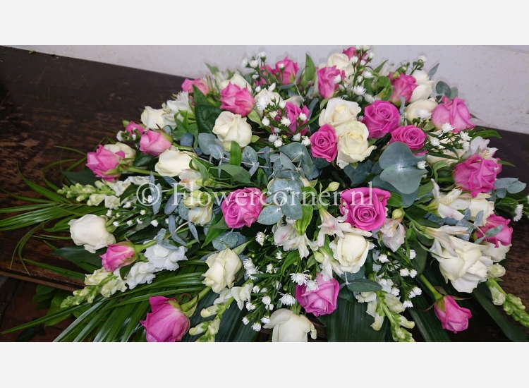 (afbeelding voor) Rouwstuk 28 roze wit